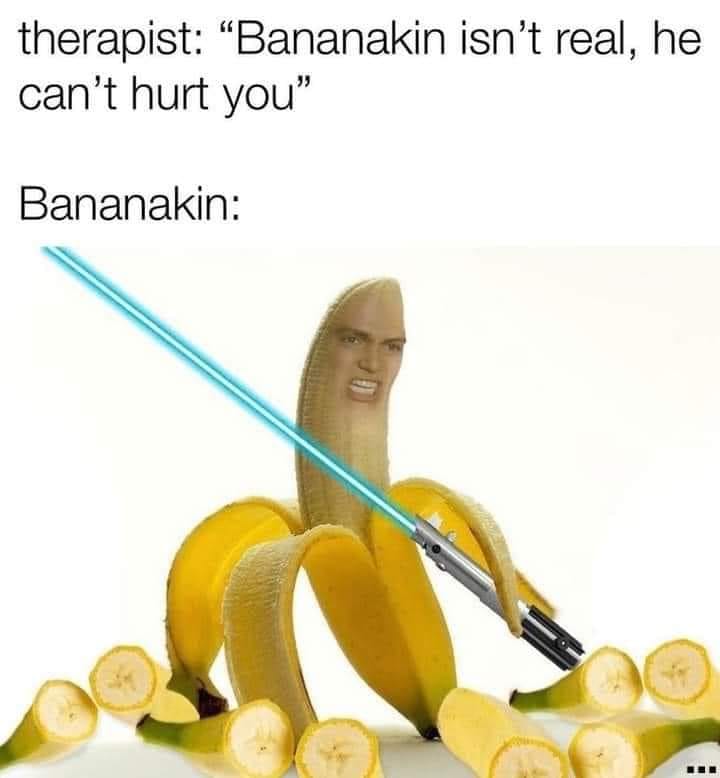 This meme features a photo of a person (Obi-Wan Kenobi) from the Star Wars franchise, but with their head replaced by a banana. The text above the image reads "I find your lack of fruit disturbing" - a play on the classic Star Wars line "I find your lack of faith disturbing".